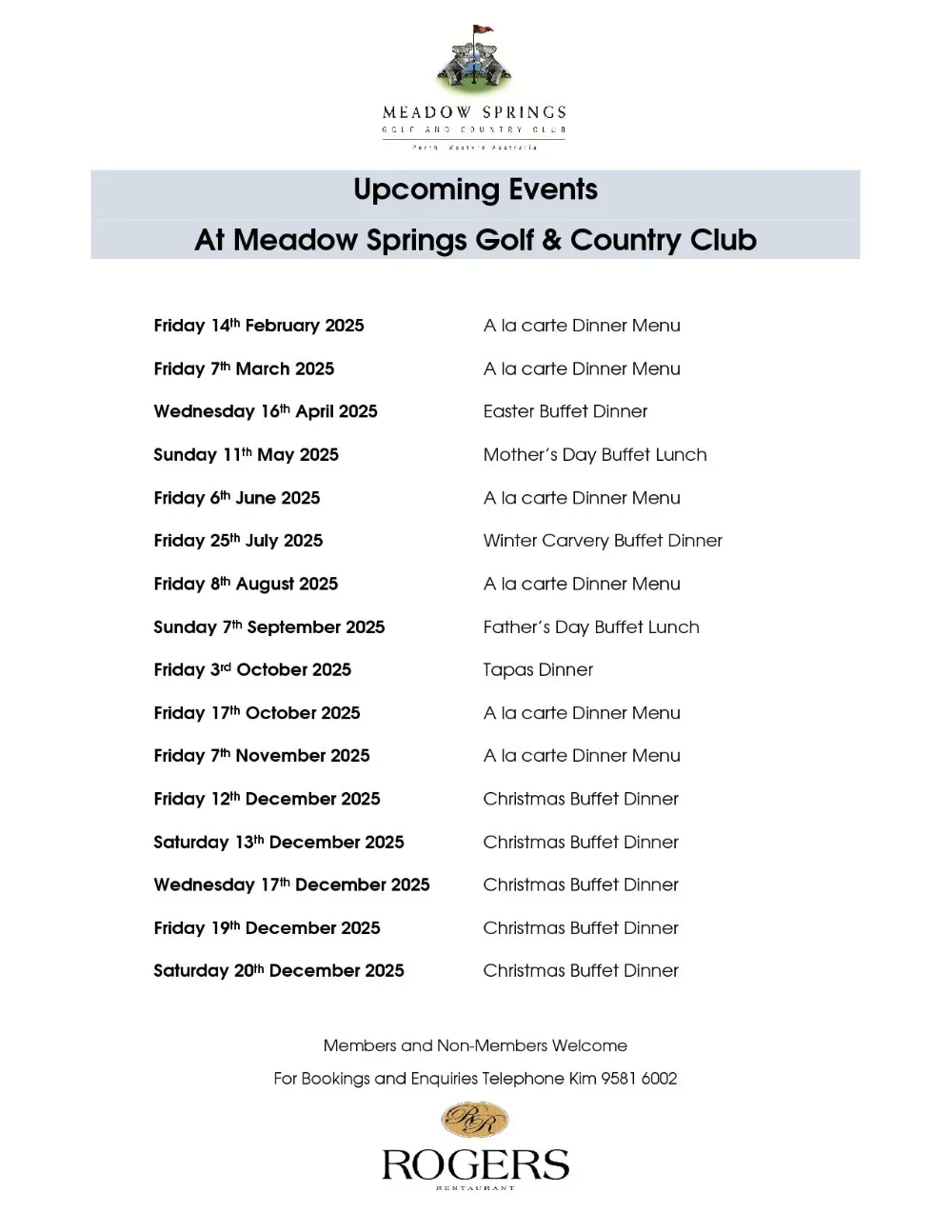Upcoming Events for 2025